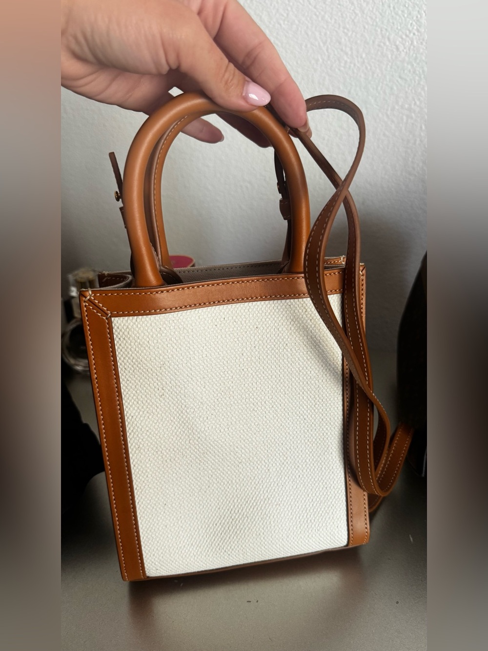 Celine Small Canvas Tote with Tan Leather Trim - Picture 3 of 3